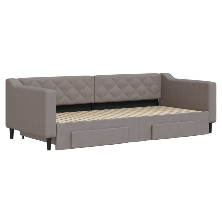 daybed med udtræk og skuffer 90x200 cm stof gråbrun