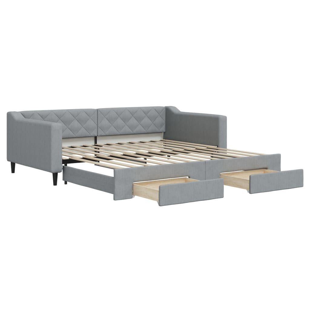 daybed med udtræk og skuffer 100x200 cm stof lysegrå