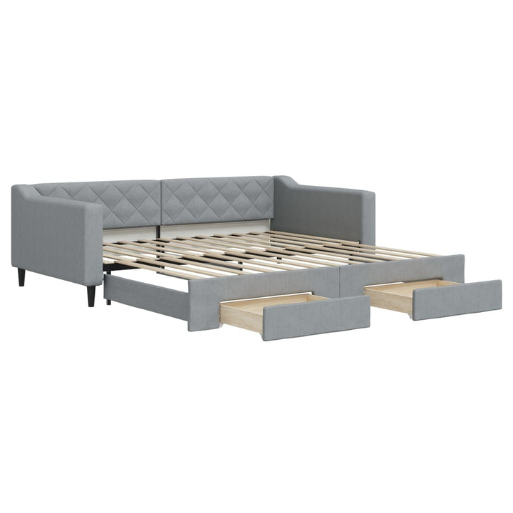 daybed med udtræk og skuffer 100x200 cm stof lysegrå