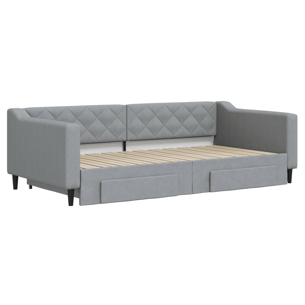 daybed med udtræk og skuffer 100x200 cm stof lysegrå