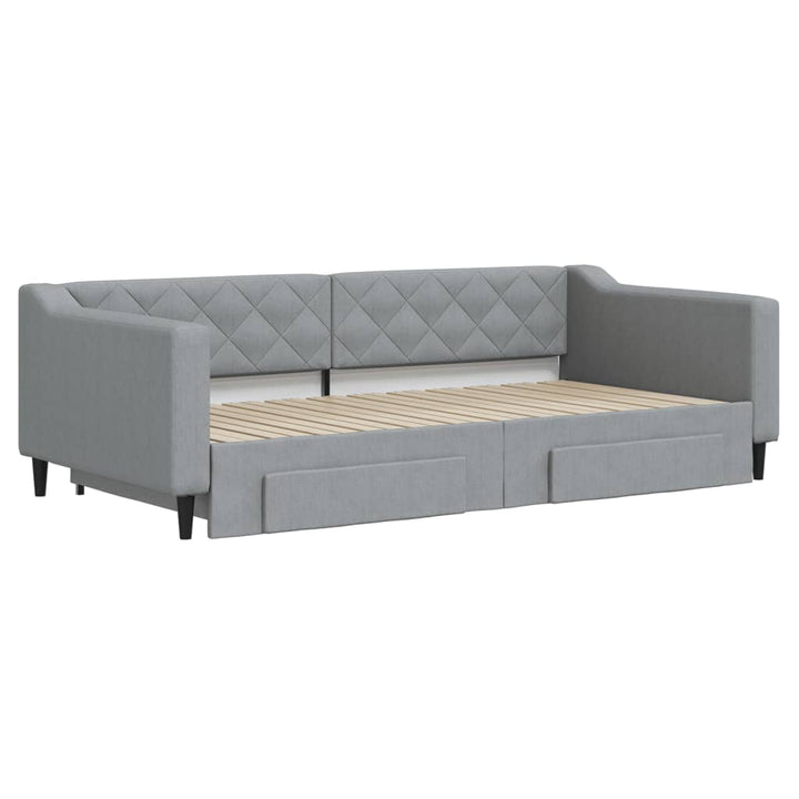daybed med udtræk og skuffer 100x200 cm stof lysegrå