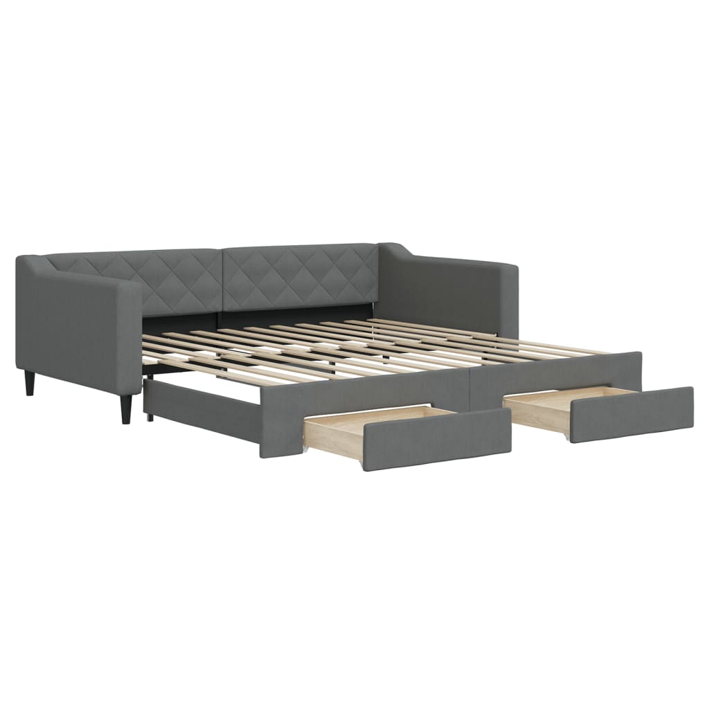 daybed med udtræk og skuffer 100x200 cm stof mørkegrå