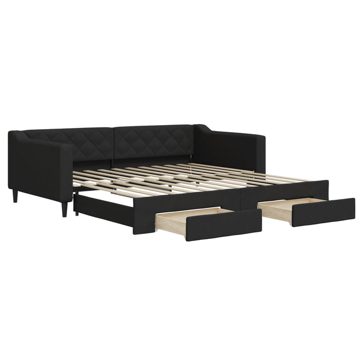 daybed med udtræk og skuffer 100x200 cm stof sort