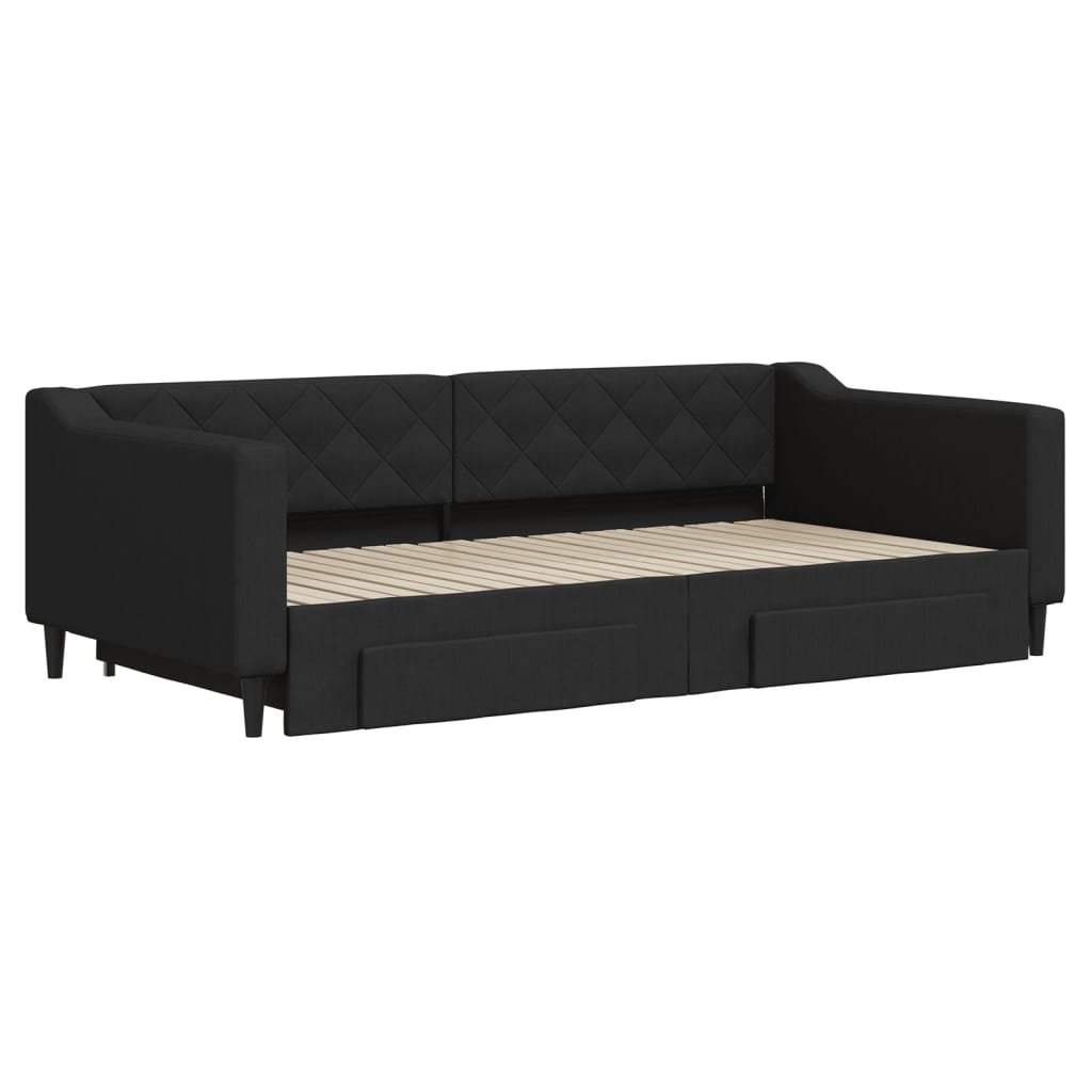 daybed med udtræk og skuffer 100x200 cm stof sort