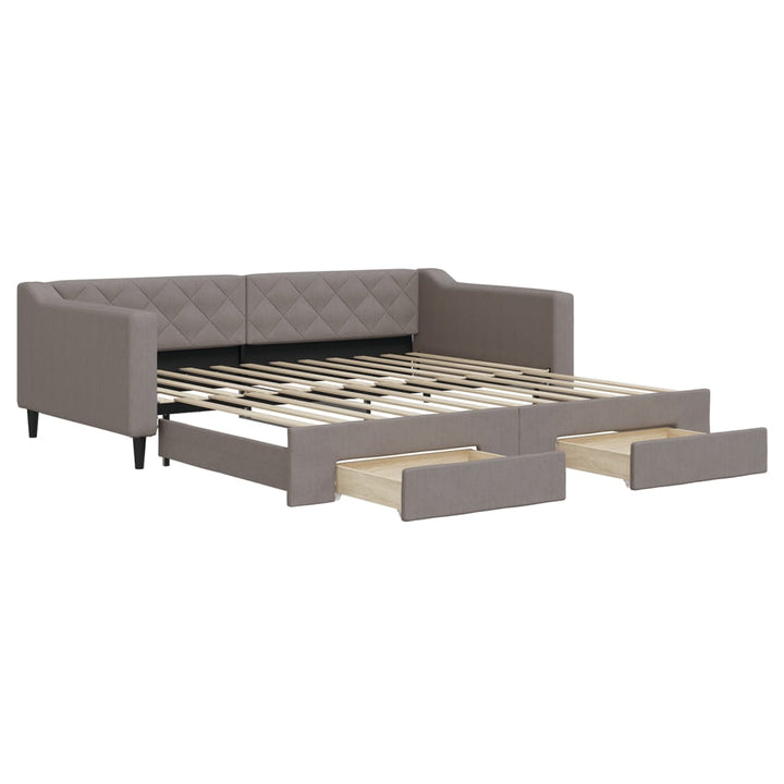 daybed med udtræk og skuffer 100x200 cm stof gråbrun