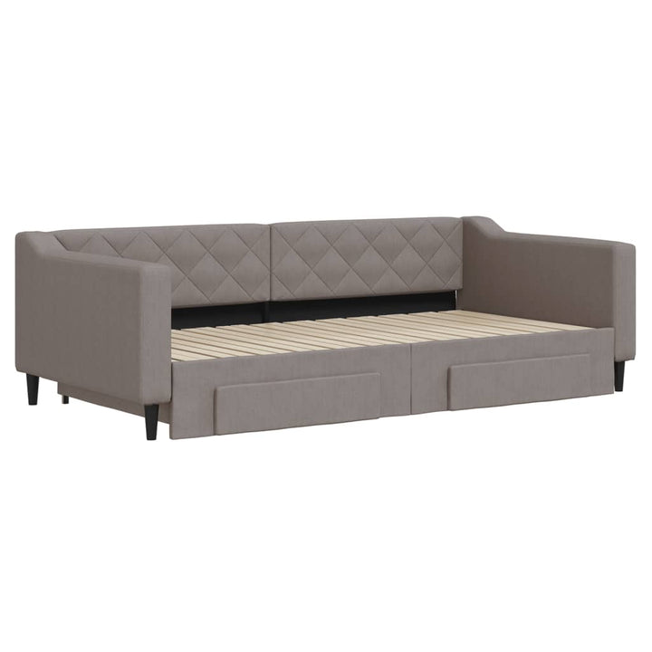 daybed med udtræk og skuffer 100x200 cm stof gråbrun