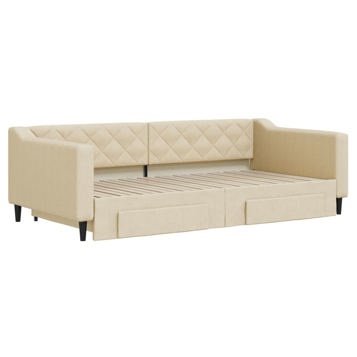 daybed med udtræk og skuffer 100x200 cm stof cremefarvet