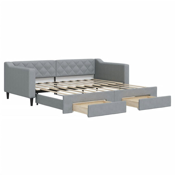 daybed med udtræk og skuffer 90x190 cm stof lysegrå