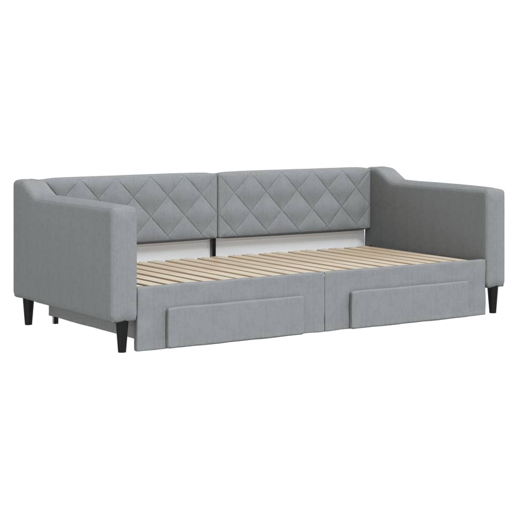 daybed med udtræk og skuffer 90x190 cm stof lysegrå