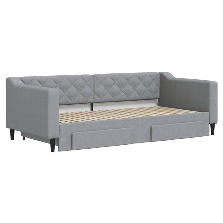 daybed med udtræk og skuffer 90x190 cm stof lysegrå