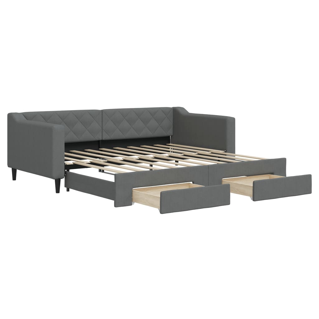 daybed med udtræk og skuffer 90x190 cm stof mørkegrå