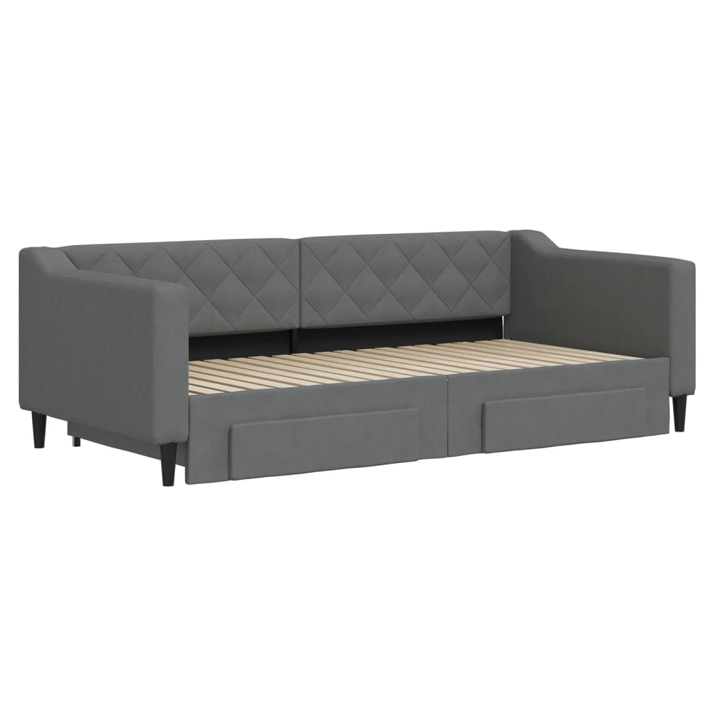 daybed med udtræk og skuffer 90x190 cm stof mørkegrå