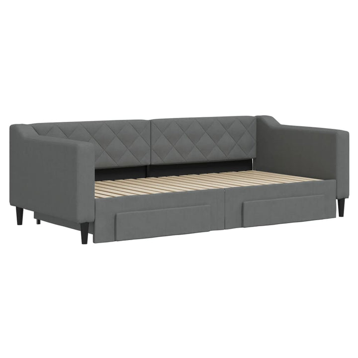 daybed med udtræk og skuffer 90x190 cm stof mørkegrå