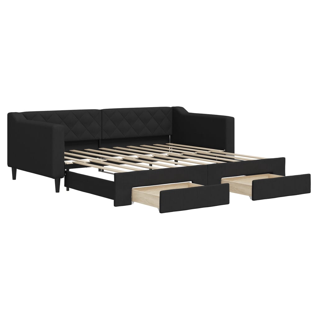 daybed med udtræk og skuffer 90x190 cm stof sort