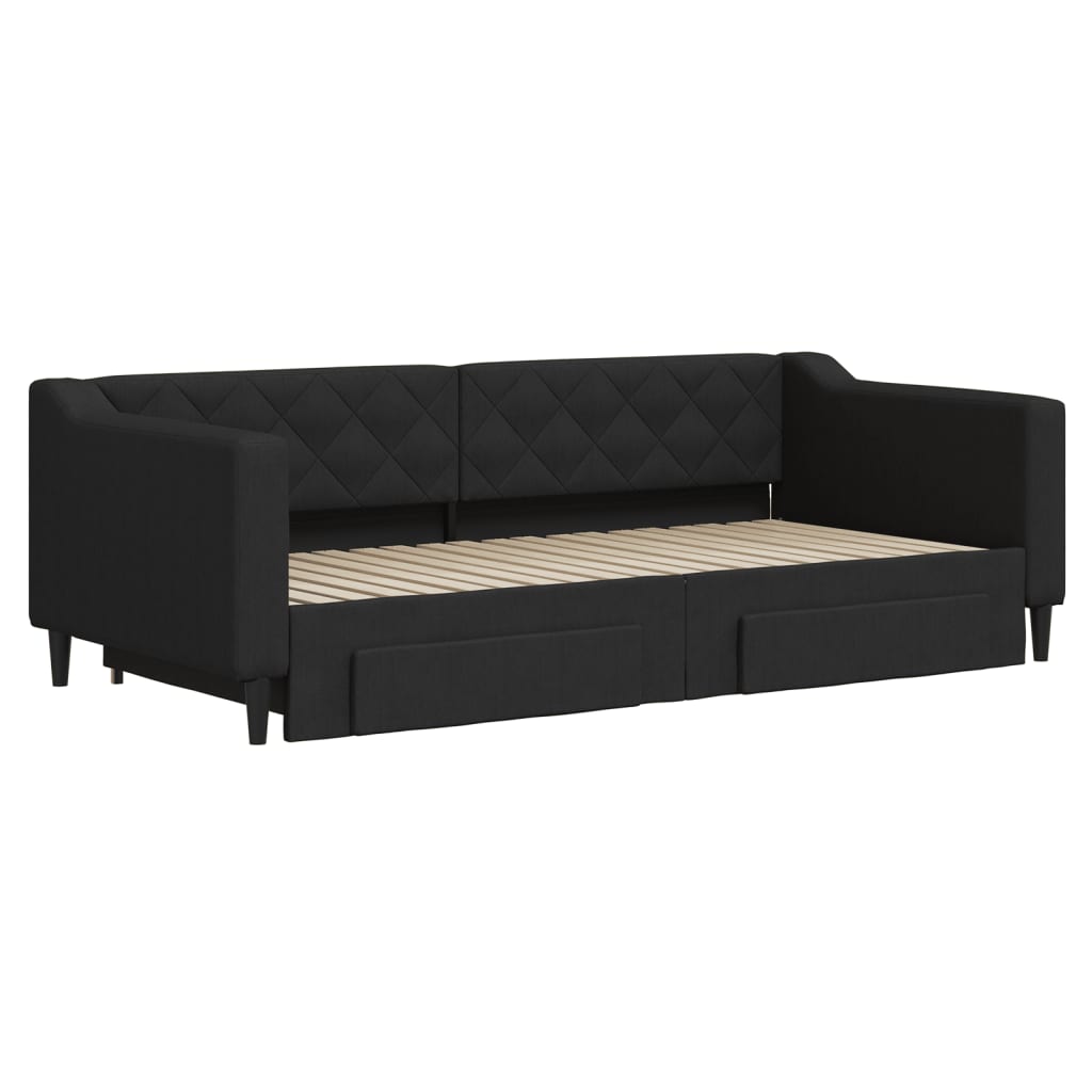 daybed med udtræk og skuffer 90x190 cm stof sort