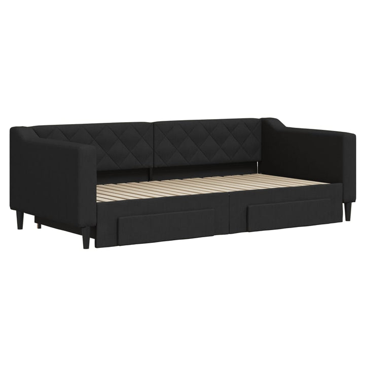 daybed med udtræk og skuffer 90x190 cm stof sort