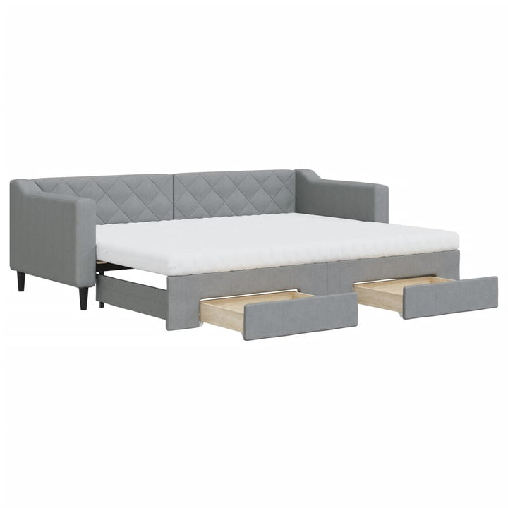 daybed med udtræk og skuffer 80x200 cm stof lysegrå