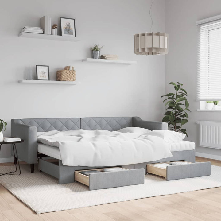 daybed med udtræk og skuffer 80x200 cm stof lysegrå