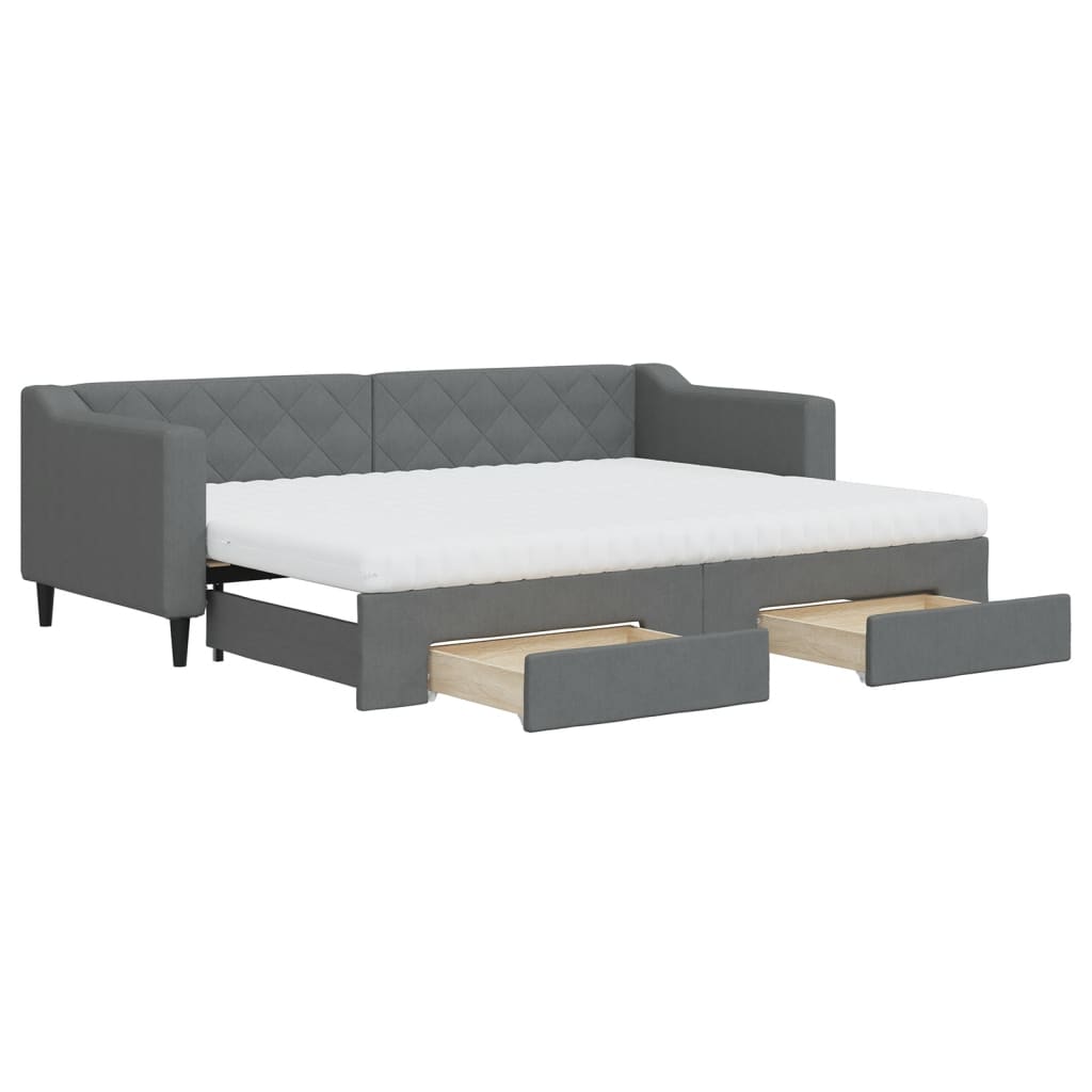 daybed med udtræk og skuffer 80x200 cm stof mørkegrå