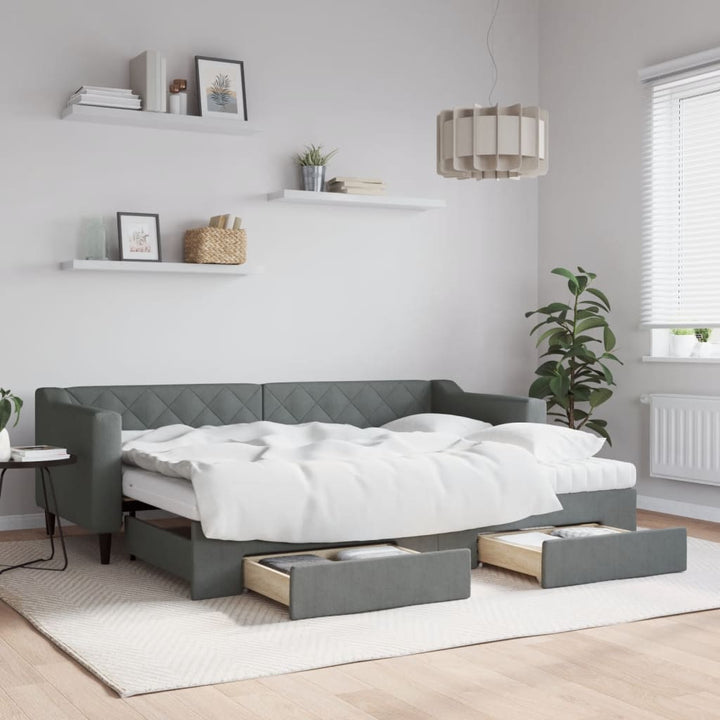 daybed med udtræk og skuffer 80x200 cm stof mørkegrå