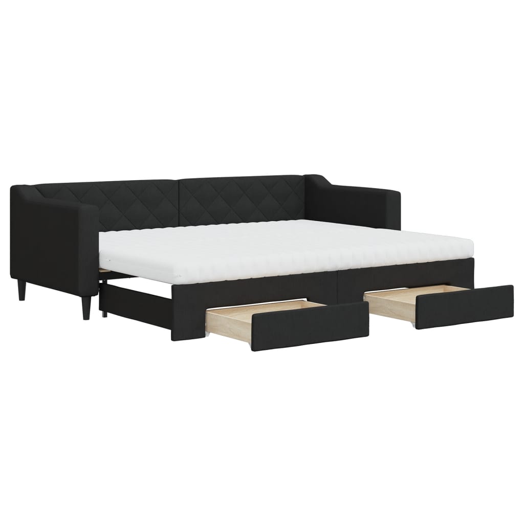 daybed med udtræk og skuffer 80x200 cm stof sort