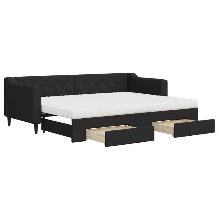 daybed med udtræk og skuffer 80x200 cm stof sort