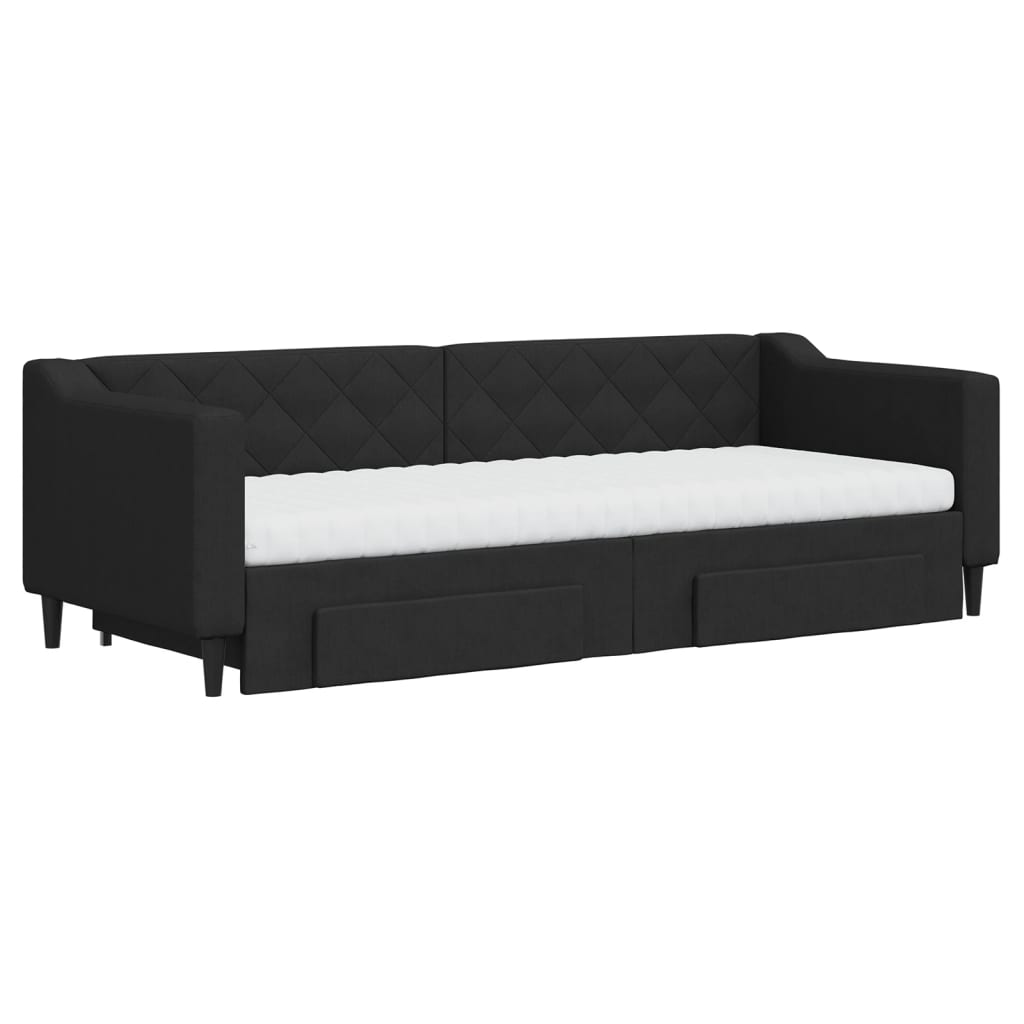 daybed med udtræk og skuffer 80x200 cm stof sort