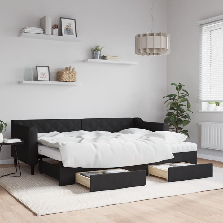 daybed med udtræk og skuffer 80x200 cm stof sort