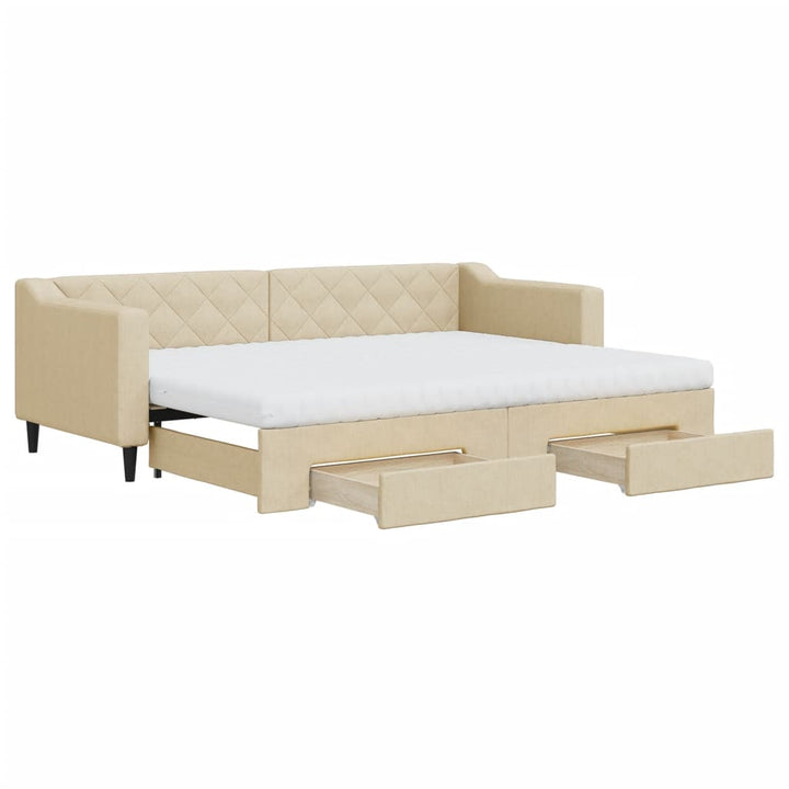 daybed med udtræk og skuffer 80x200 cm stof cremefarvet
