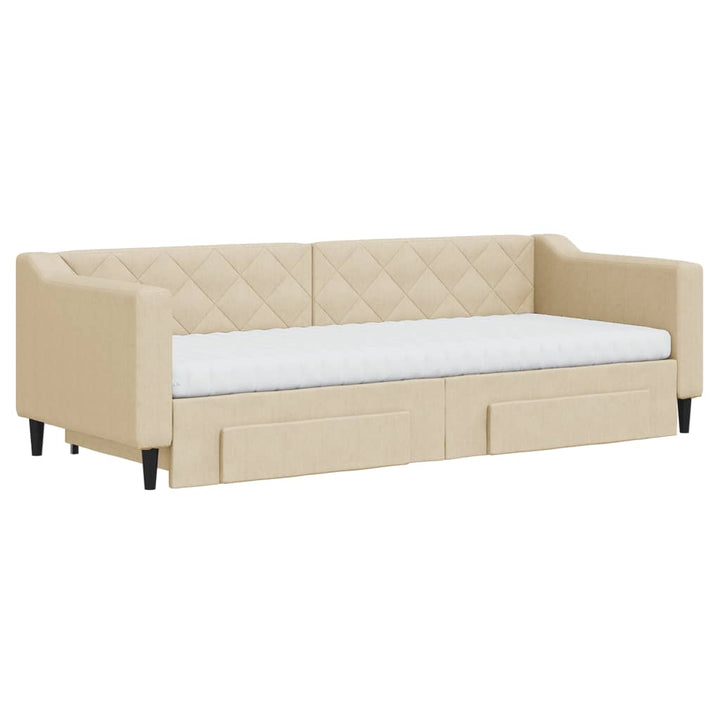 daybed med udtræk og skuffer 80x200 cm stof cremefarvet