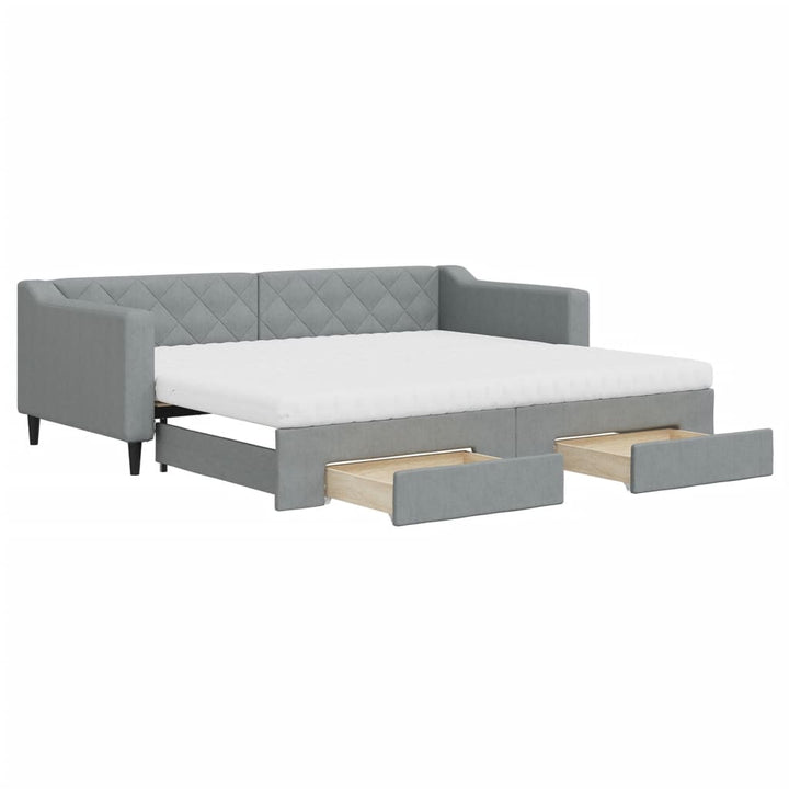daybed med udtræk og skuffer 90x200 cm stof lysegrå