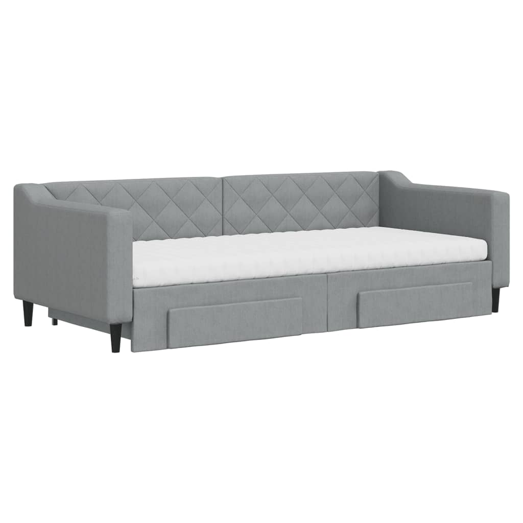 daybed med udtræk og skuffer 90x200 cm stof lysegrå