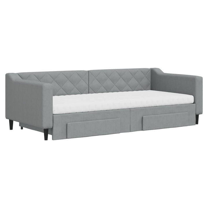 daybed med udtræk og skuffer 90x200 cm stof lysegrå