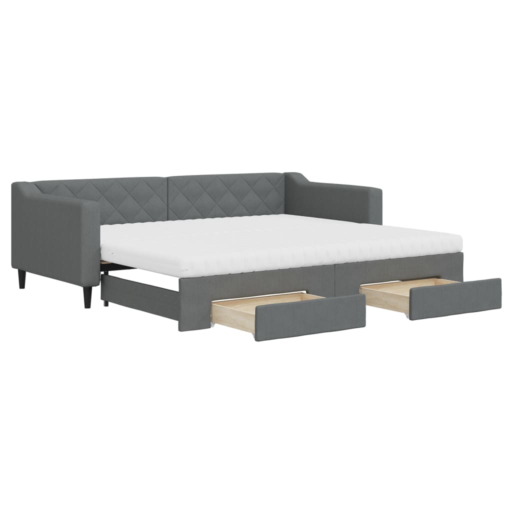 daybed med udtræk og skuffer 90x200 cm stof mørkegrå