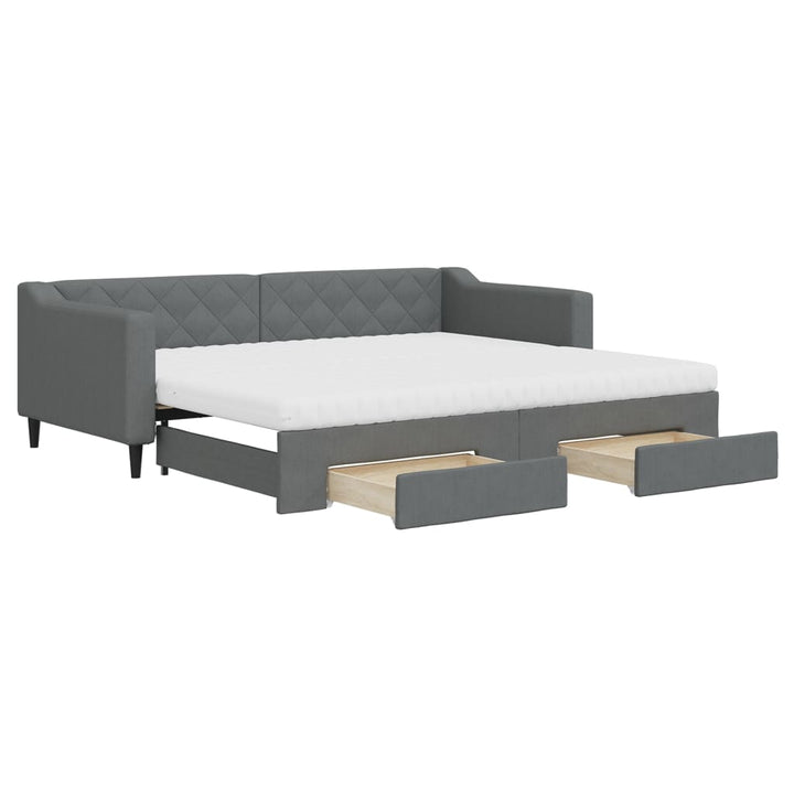 daybed med udtræk og skuffer 90x200 cm stof mørkegrå