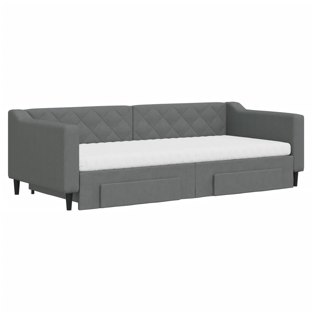 daybed med udtræk og skuffer 90x200 cm stof mørkegrå