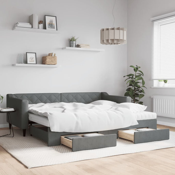 daybed med udtræk og skuffer 90x200 cm stof mørkegrå