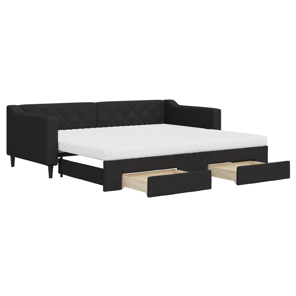 daybed med udtræk og skuffer 80x200 cm stof sort
