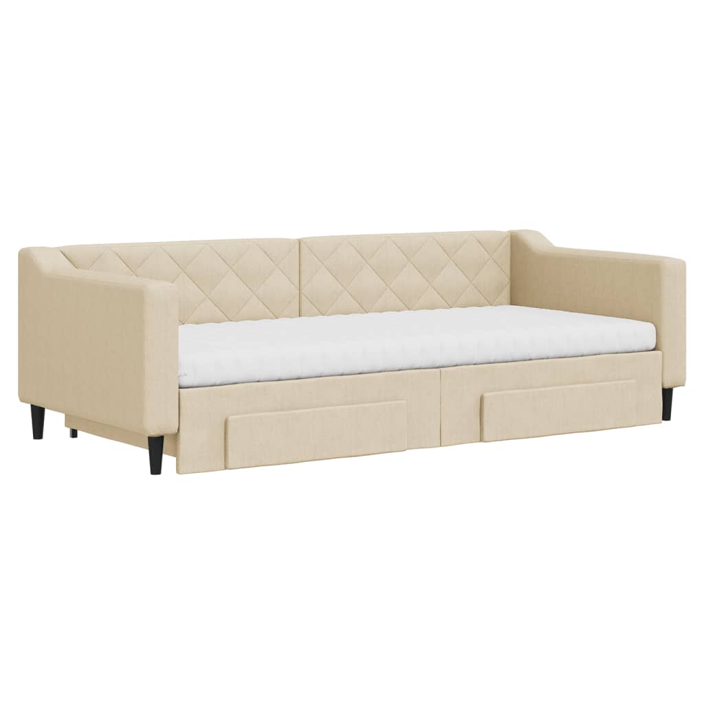 daybed med udtræk og skuffer 90x200 cm stof cremefarvet