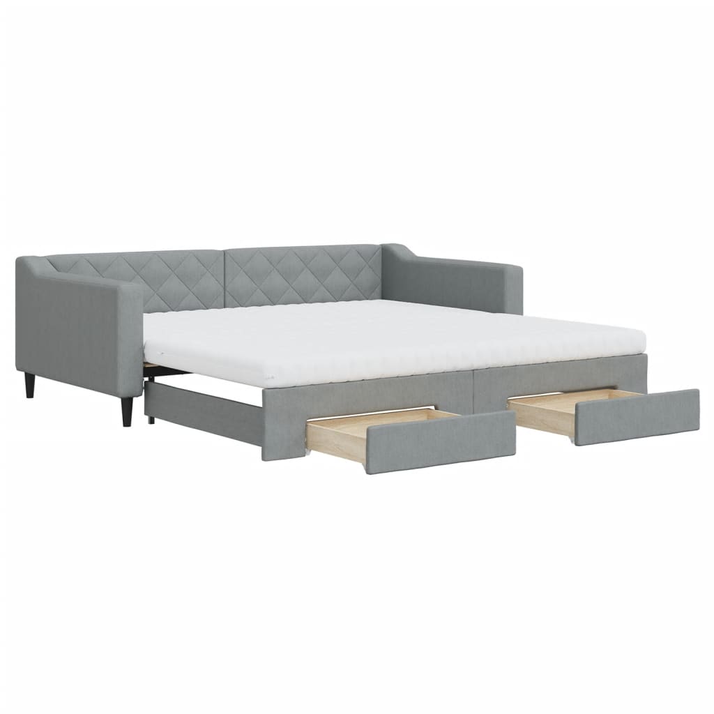 daybed med udtræk og skuffer 100x200 cm stof lysegrå