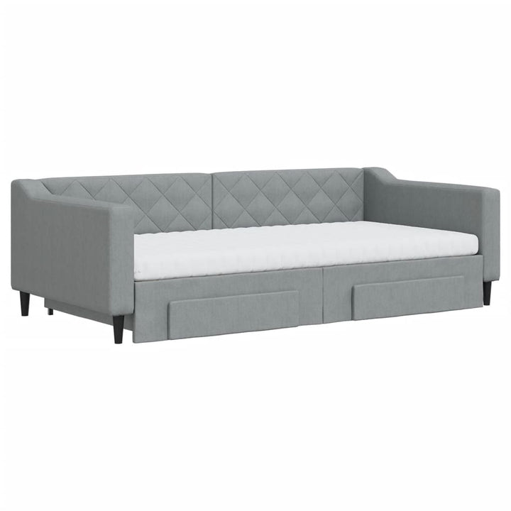 daybed med udtræk og skuffer 100x200 cm stof lysegrå