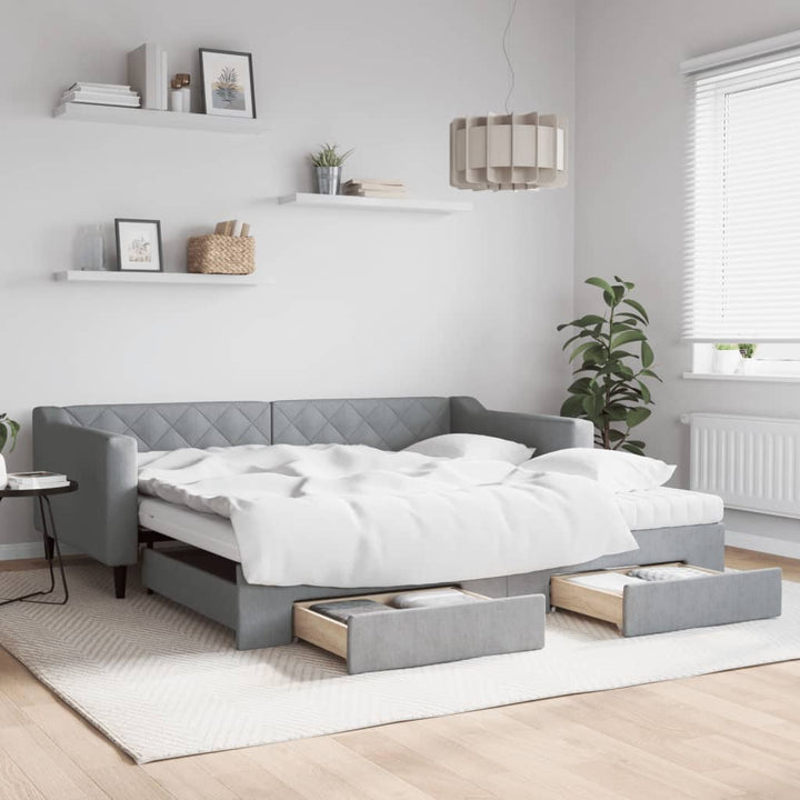 daybed med udtræk og skuffer 100x200 cm stof lysegrå