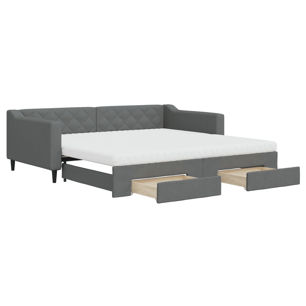 daybed med udtræk og skuffer 100x200 cm stof mørkegrå