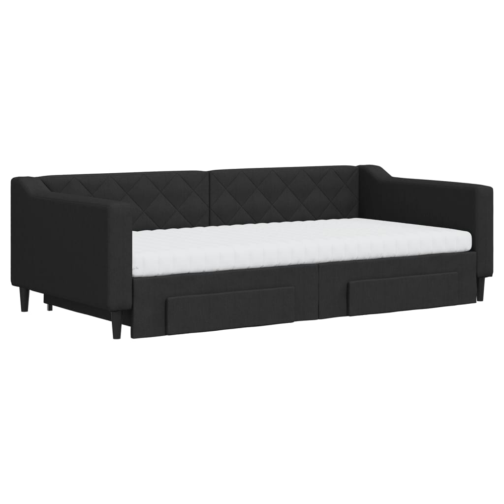 daybed med udtræk og skuffer 100x200 cm stof sort