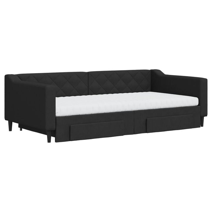 daybed med udtræk og skuffer 100x200 cm stof sort