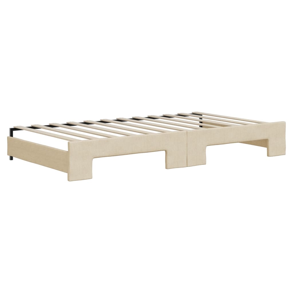 daybed med udtræk og skuffer 100x200 cm stof cremefarvet