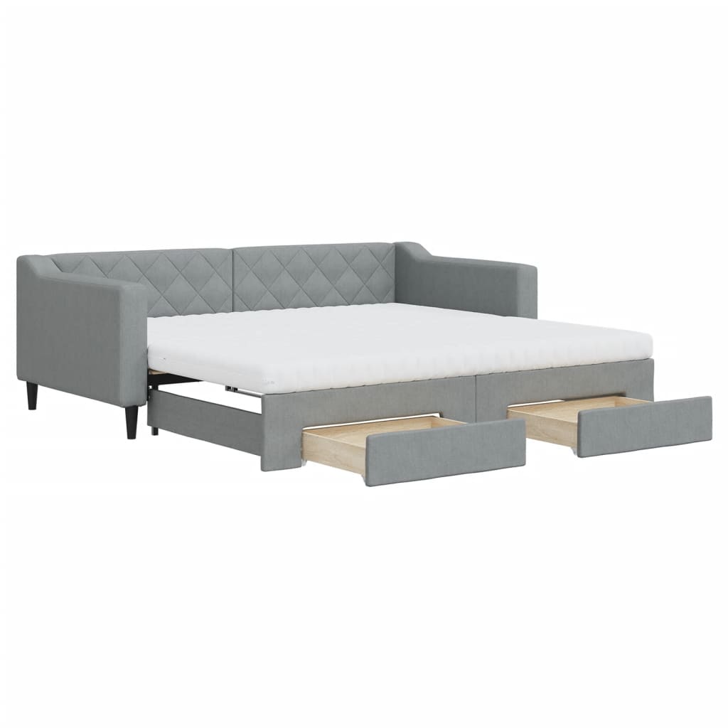 daybed med udtræk og skuffer 90x190 cm stof lysegrå