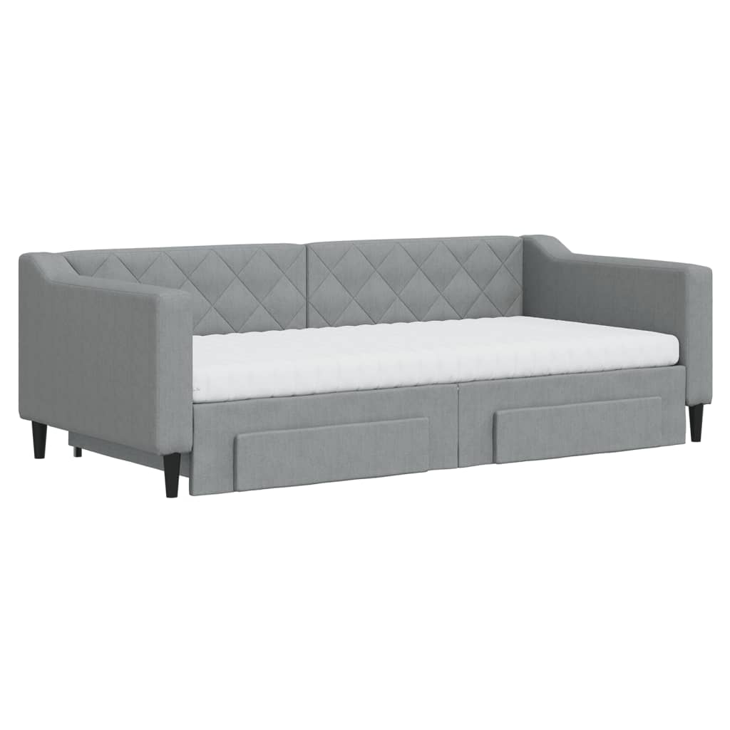 daybed med udtræk og skuffer 90x190 cm stof lysegrå