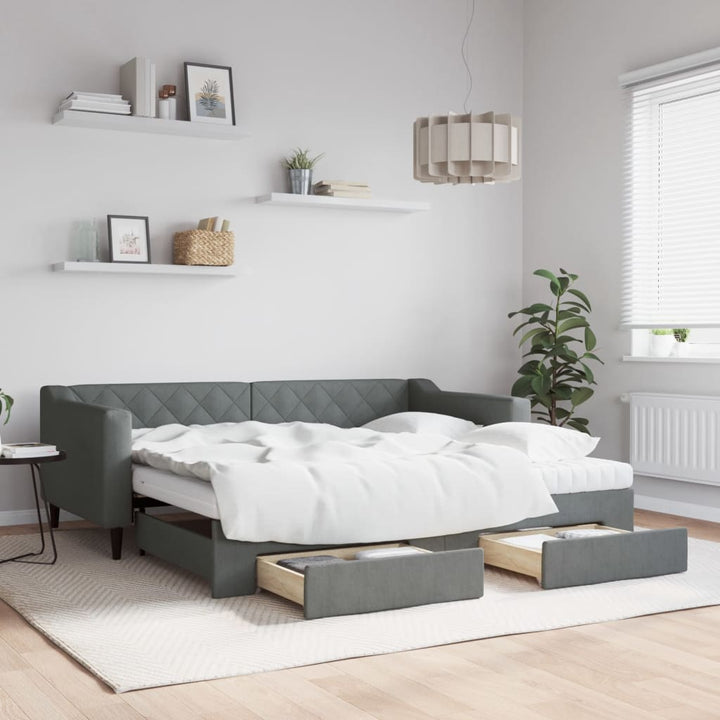 daybed med udtræk og skuffer 90x190 cm stof mørkegrå