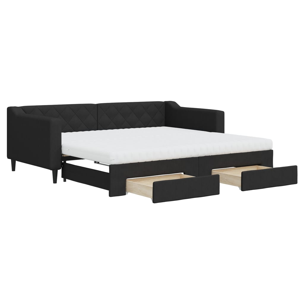daybed med udtræk og skuffer 90x190 cm stof sort